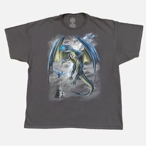 Dragon T-shirt Gray Azure Dragons Lightning Castle Size Men's 3XL